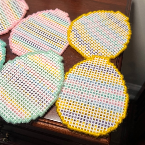 Vintage Handmade Crochet Knit Easter Bunny Coaster Set Cute Kitsch Granny Square - Picture 10 of 15